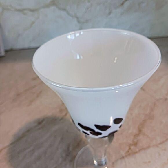 Murano Vintage Murano Martini Drinking Glass Handblown White Brown Spots Art Deco Cocktail For Sale - Image 4 of 11