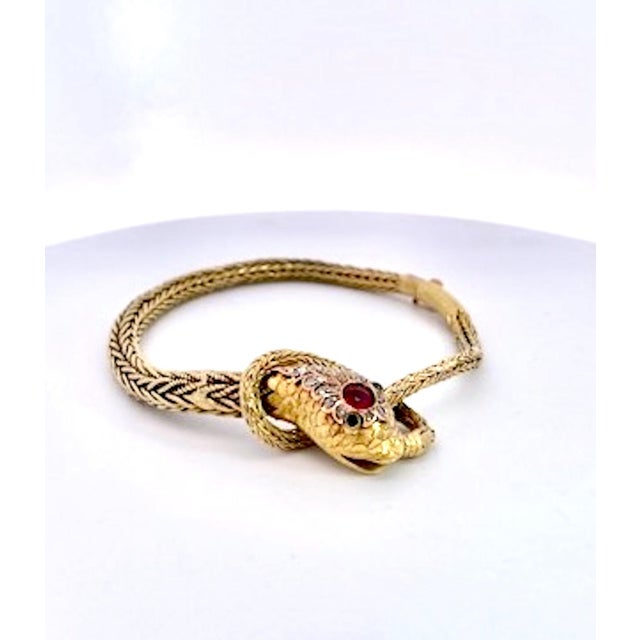 Late 19th Century Late 19th Century 14k Yellow Gold Snake Bracelet For Sale - Image 5 of 10