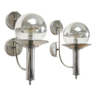 Mid-Century European Chrome Wall Sconces with Mirrored Globe Shades, 1960, Set of 2 For Sale