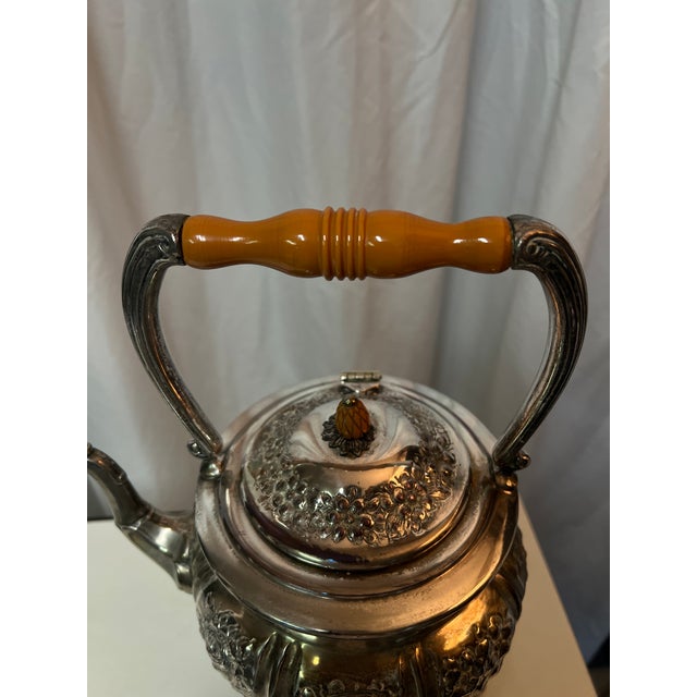 Late 19th Century Ornate Sterling Silver Teapot With Tilting Warmer Stand, Floral Repoussé For Sale - Image 13 of 15