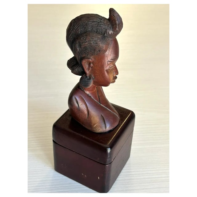 Ooak Carved African Woman Figural Trinket Box For Sale - Image 4 of 8