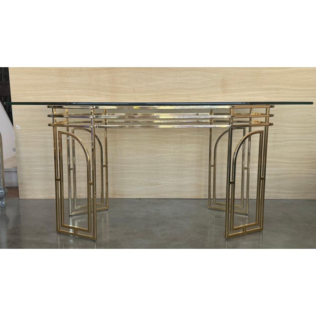 Mid Century Modern Italian Geometrical Brass Dining Table with Glass Top For Sale - Image 16 of 18