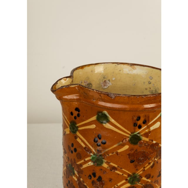 Antique French Savoie Glazed Jaspe Earthenware Pitcher For Sale - Image 4 of 6
