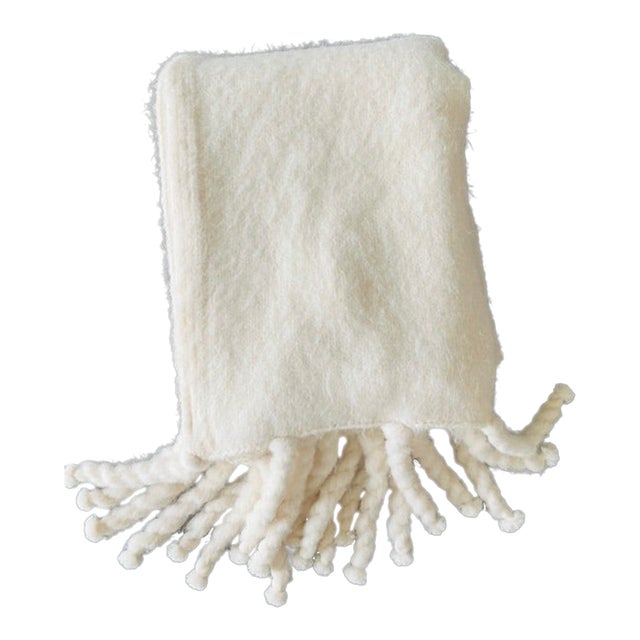 Plush Alpaca Throw Blanket With Braided Tassel Fringe - Vanilla | Made in Peru For Sale