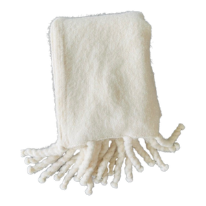 Plush Alpaca Throw Blanket With Braided Tassel Fringe - Vanilla | Made in Peru