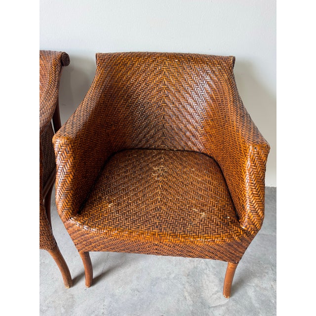 Vintage Palecek-Style Coastal Organic Woven Rattan Dining Chairs – Set of 4 For Sale In Miami - Image 6 of 12