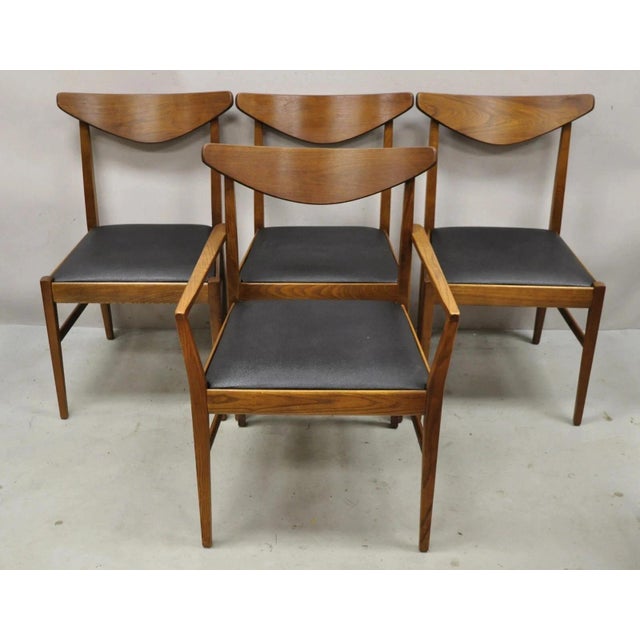 Vintage Mid Century Modern Cat Eye Walnut Dining Chairs by Stanley - Set of 4 For Sale - Image 10 of 11