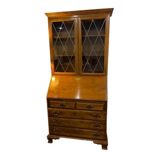 1970s Ethan Allen Solid Birch Drop Front Secretary Desk With Bookcase Hutch For Sale