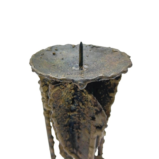 Italian Brutalist Cast Metal Candleholder, 1950s For Sale - Image 4 of 6