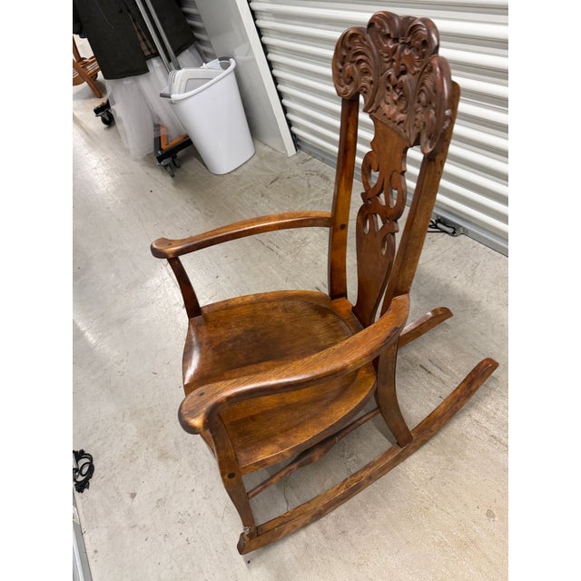 Wood Late 19th Century German Carved Wooden Rocking Chair Featuring a "Man Blowing the Wind" Motif. For Sale - Image 7 of 8