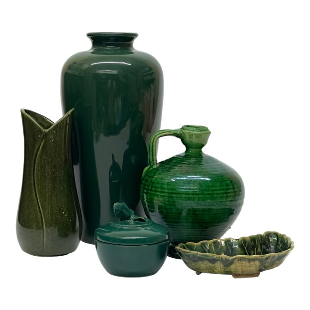Shades of the Forest Vintage Pottery Curation - Group of 5 For Sale