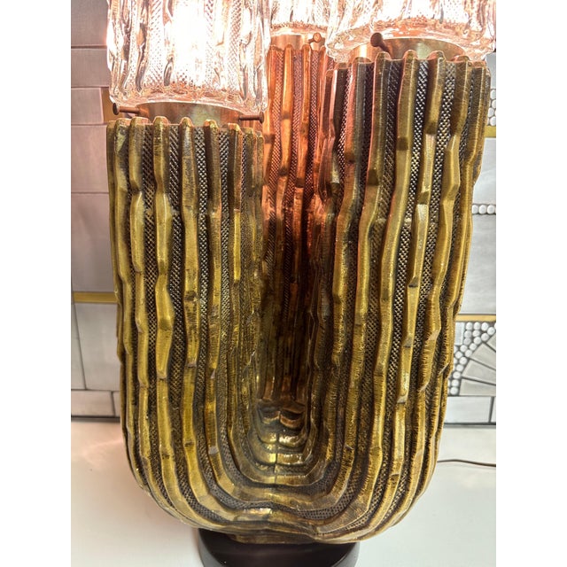 Gold Antique Gold Leaf Plaster Cactus Lamp For Sale - Image 8 of 12