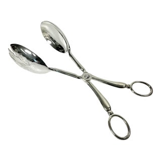 Mid-Century Hollywood Regency Italian Towle Silver Plate Etched Salad Tongs For Sale