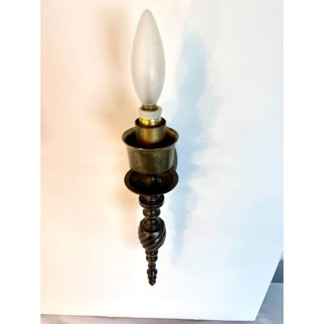 1990s Mid-Century Modern Wall Lights Brass Sconces - Pair For Sale - Image 4 of 8