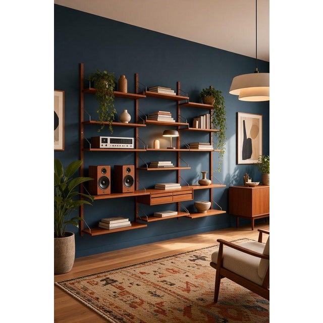 Large Wall-Mounted Shelving System in Teak by Poul Cadovius for Cado, 1960s For Sale - Image 16 of 18