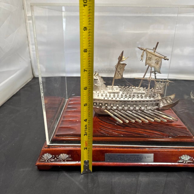 Admiral Yi Turtleship 99% Silver Handmade Korean Geobukseon Model Display Case For Sale - Image 11 of 12