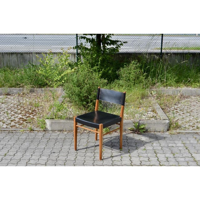 Mid-Century Leather & Oak Model 3024 Dining Chairs by Helmut Magg for Deutsche Werkstatten, 1957, Set of 4 For Sale - Image 4 of 17
