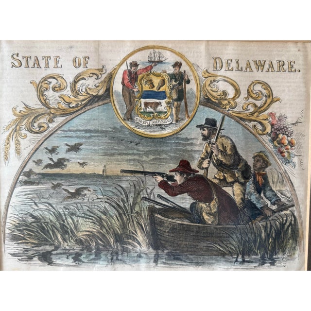 Late 19th Century Framed Hand Colored 19th Century Lithograph Titled "State of Delaware" For Sale - Image 5 of 12
