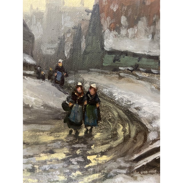 Oil on canvas "snowy village animated by characters" artist's signature lower left (see photo) cok de graaf born in 1904...