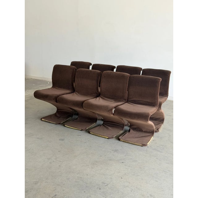 1980s Vintage Z Chairs Attributed to Gaston Rinaldi- Set of 8 For Sale - Image 5 of 14