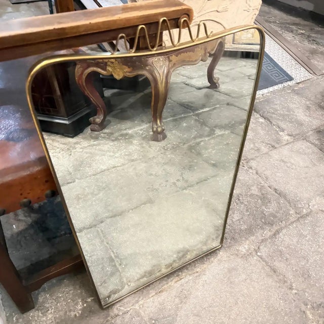 Gio Ponti 1950s Gio Ponti Mid-Century Modern Solid Brass Italian Wall Mirror For Sale - Image 4 of 14