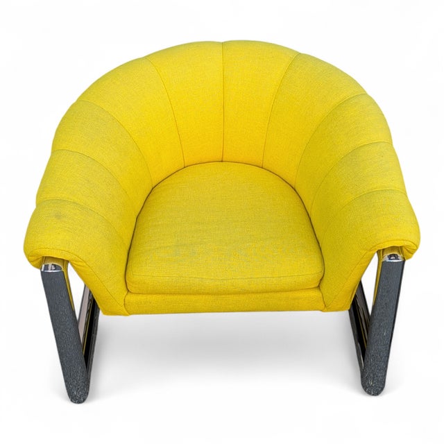 Pair of 1970s Channel-Back Barrel Lounge Chairs, Chrome Cantilever Base For Sale In San Francisco - Image 6 of 14