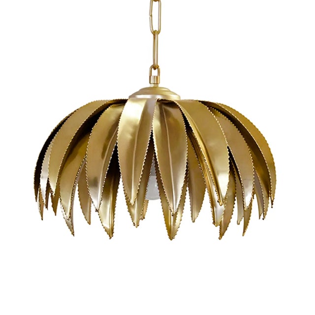 New item. Not vintage. Brighten your space with a touch of tropical charm using the Fifi Antique Brass Palm Leaf Pendant...
