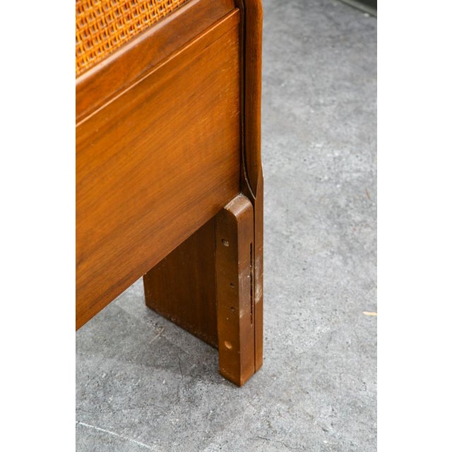 Mid Century Modern Headboard Bed Frame Full Size Cane Doors Walnut Vintage MCM For Sale - Image 10 of 11