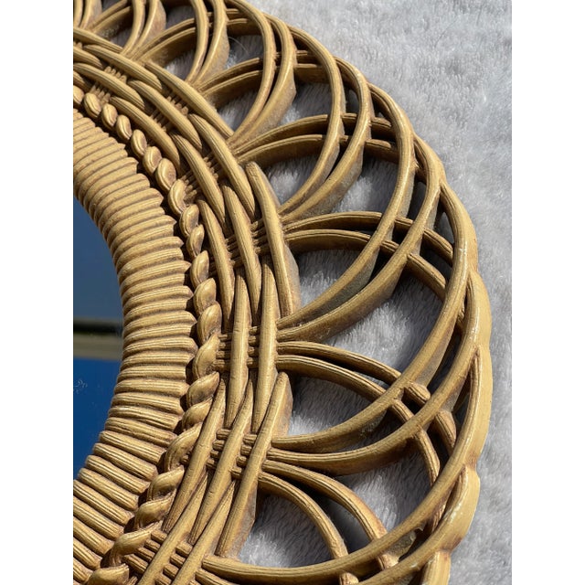 Traditional Vintage Late 20th Century Mgm Boho Chic Faux Rattan Oval Wall Mirror For Sale - Image 3 of 9