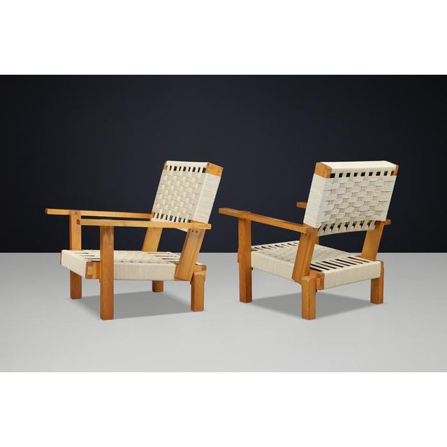 Italian Pine and Woven Cord Lounge Chairs, 1970s, Set of 2 For Sale - Image 11 of 17
