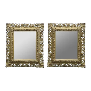 Early 20th Century French Baroque Rococo Gold Gilt Mirrors with Pierced Floral Leaves - a Pair