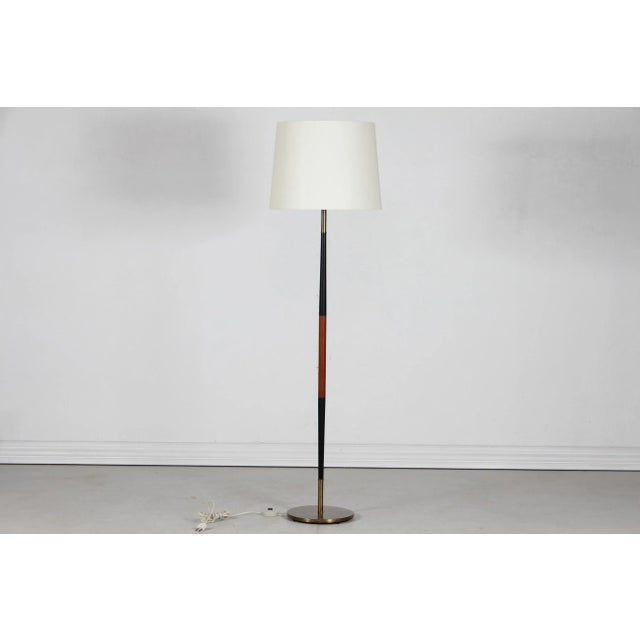 Brown Danish Teak, Brass and Black Metal Floor Lamp, 1960s For Sale - Image 8 of 8