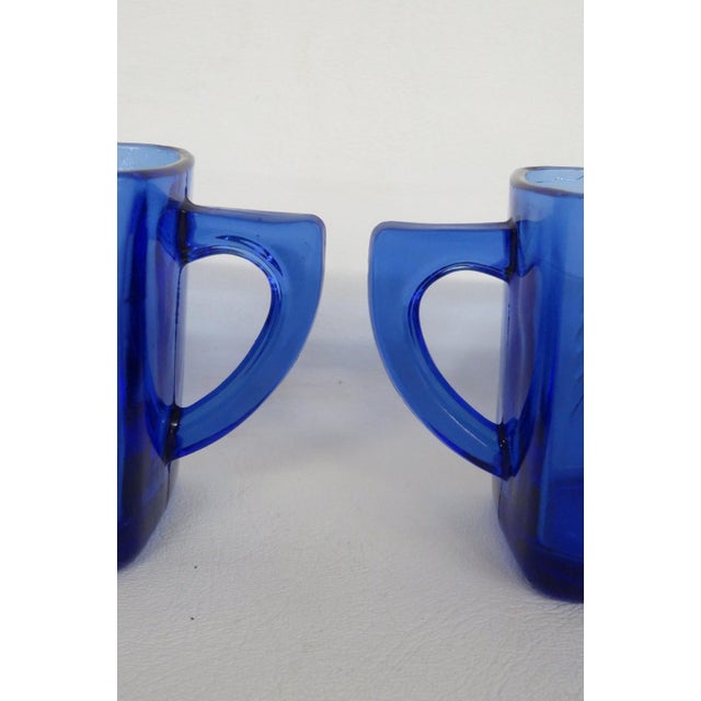Glass Mid 20th Century Hazel Atlas Cobalt Blue Glass Sugar Bowl and Creamer Set Chevron Pattern For Sale - Image 7 of 14