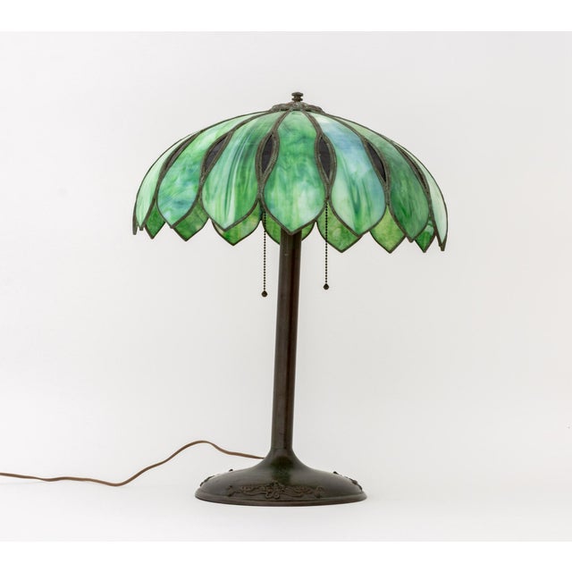 Metal Tiffany Style Slag Glass Table Lamp For Sale - Image 7 of 10