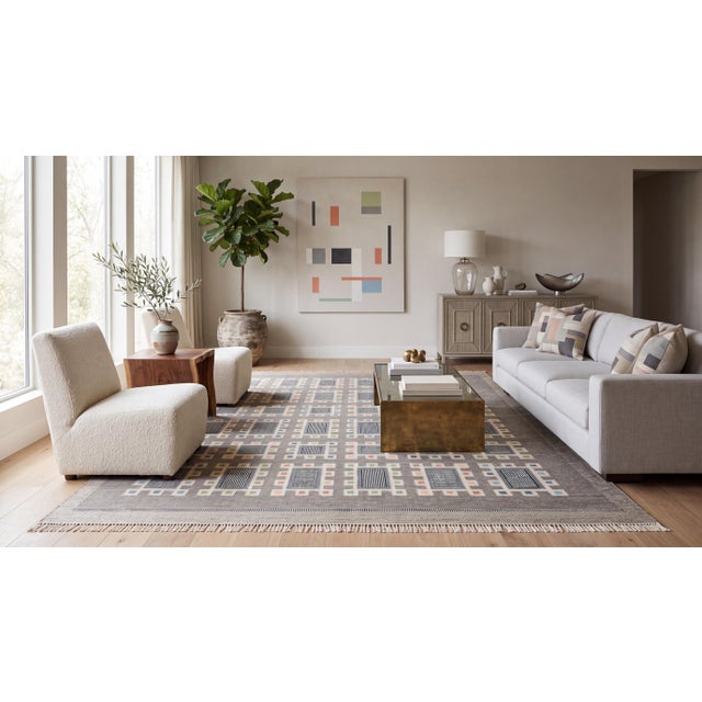 Elevate your interior with this exceptional Modern Swedish Scandinavian style wool rug, expertly handmade to embody the...