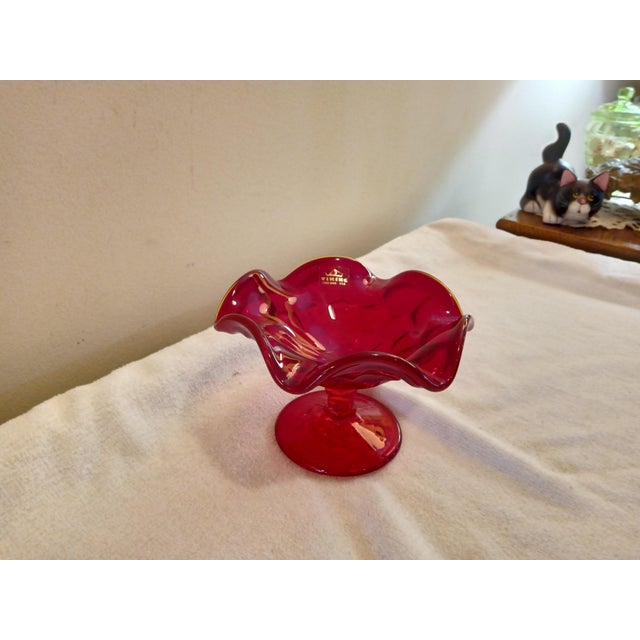 Traditional Vintage 1960's Georgian Pattern Ruby Footed Fluted Compote 6 1/4" For Sale - Image 3 of 6