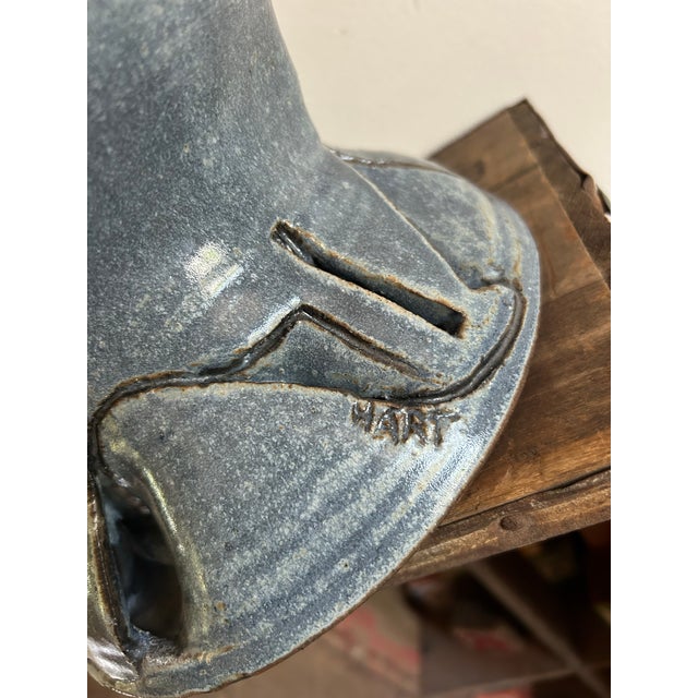 Mid-Century Modern 1970’s Modernist Glazed Pottery Planter Slate Blue ~ Artisan Made For Sale - Image 3 of 11