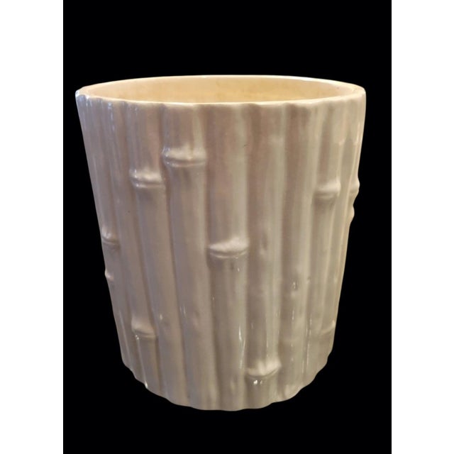 1980s Vintage Ceramic Faux Bamboo White Regency Style Planters Cache Pots- A Pair For Sale - Image 5 of 8