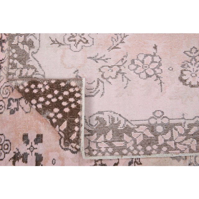 1970s Vintage Turkish Hand-Knotted Wool Cotton Pink Area Rug For Sale - Image 5 of 11