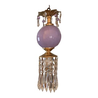Vintage 1950s Italian Murano Opaline Purple Glass and Brass Chandelier For Sale