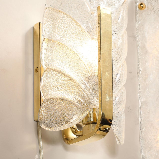 Mid-Century Mottled Glass & Brass Leaf Sconces by Carl Fagerlund for Orrefors For Sale In New York - Image 6 of 15