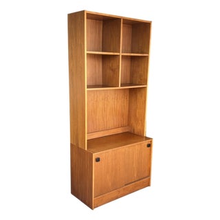 1960s Scandinavian Danish Modern Teak Bookcase With Sliding Door Cabinet For Sale