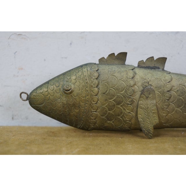 Vintage Brass Articulated Koi Fish Wall Hanging Sculpture 8" For Sale - Image 4 of 11