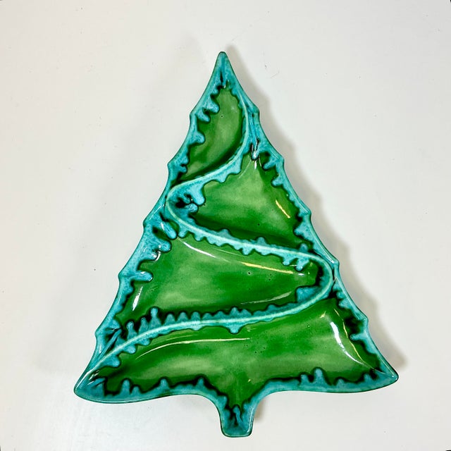 We love this large Christmas Tree Divided Serving Dish. This is an Americans Boho Chic Ceramic Folk Art piece. It’s signed...