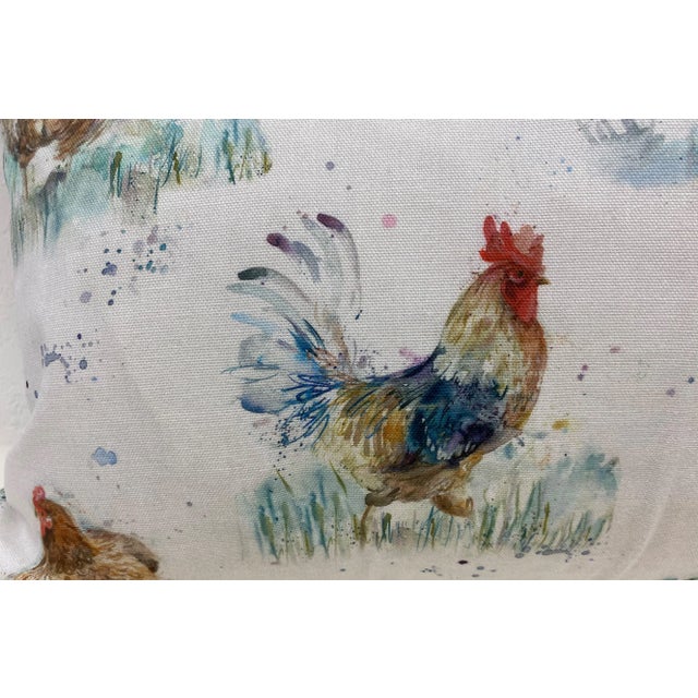 Large Bolster Pillow Decorated With a Yard Full of Water Color-Look Roosters & Hens/Chickens - Made in Uk. For Sale In Dallas - Image 6 of 11