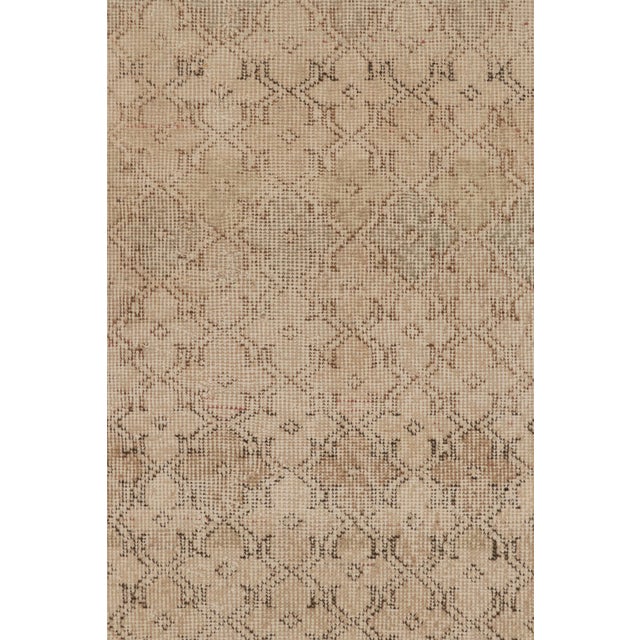 Traditional Vintage Distressed Runner Rug, Beige and Brown Geometric Pattern - Rug & Kilim For Sale - Image 3 of 8