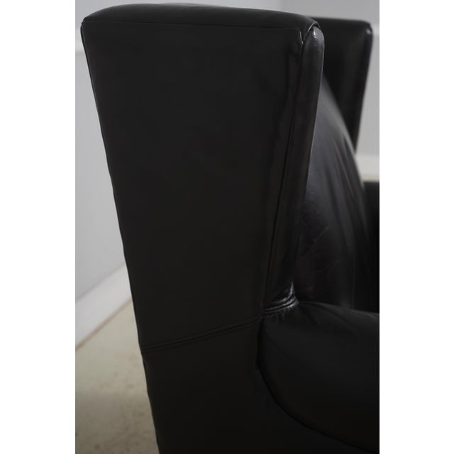 Animal Skin Frontgate Black Leather High Quality Club Wing Chair For Sale - Image 7 of 18