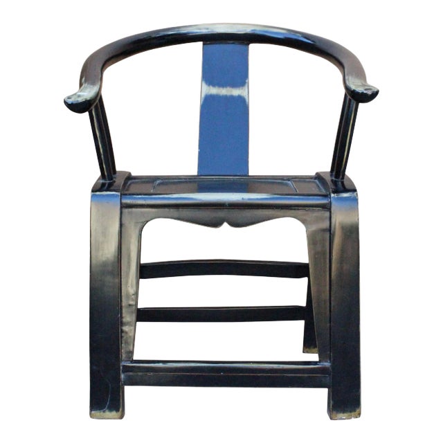 Black Lacquer Oriental Horse Shoe Curve Shape Accent Fusion Chair For Sale
