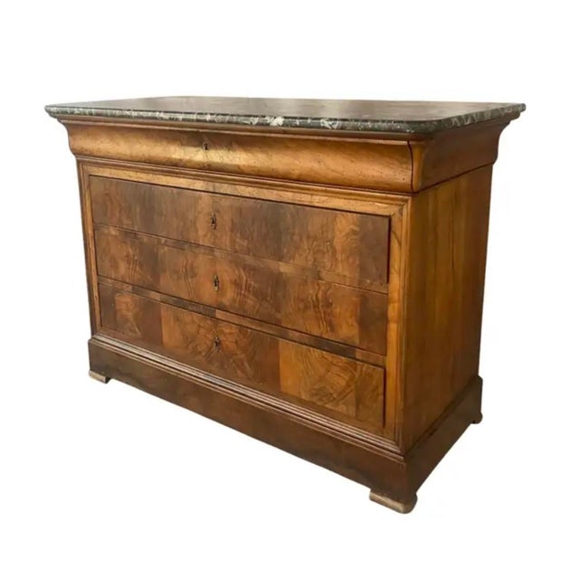 Early 19th Century Louis Philippe Book Matched Burl Walnut Chest With Marble Top For Sale - Image 5 of 15