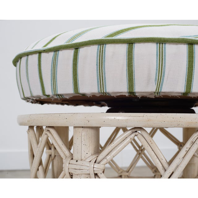 Wood 20th Century Round Rattan Swivel Ottoman Stool by Ficks Reed For Sale - Image 7 of 18